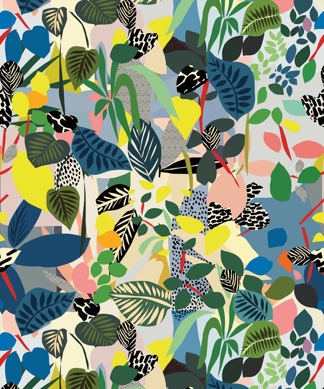 Hockney Wallpaper, Colorful Tropical Modern Plant Wallpaper by Kitty McCall