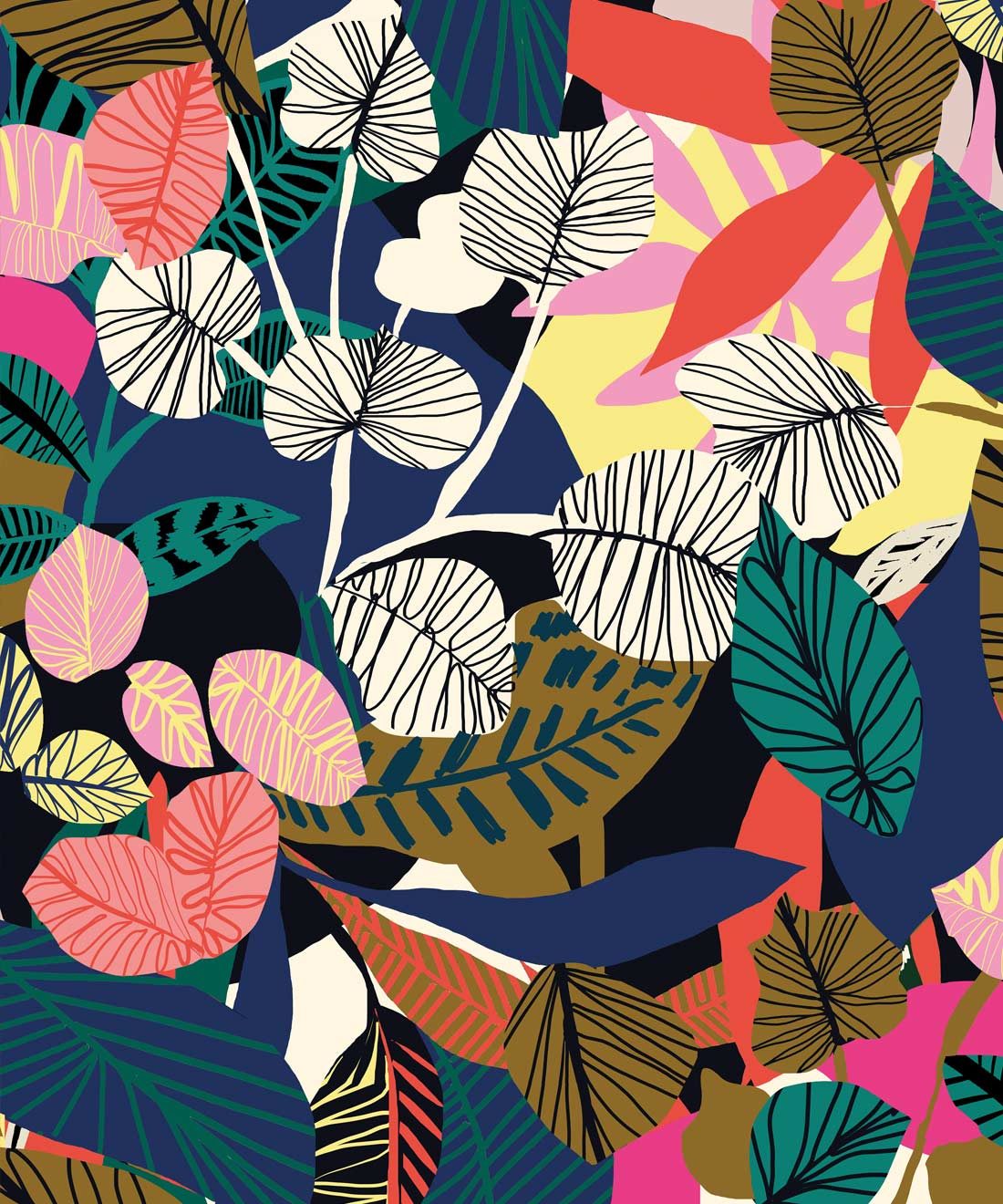 Overgrown Wallpaper, Colourful Banana Leaf wallpaper by Kitty McCall Milton & King, Australia