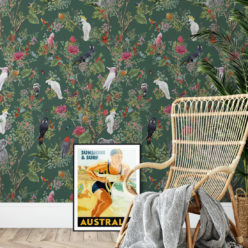 Australia Wallpaper • Cockatoos, Koalas, Parrots, Finches • Milton & King USA • Green Wallpaper Insitu