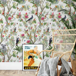 Australia Wallpaper • Cockatoos, Koalas, Parrots, Finches • Milton & King USA • Canvas Wallpaper Insitu