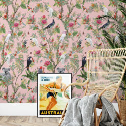 Australia Wallpaper • Cockatoos, Koalas, Parrots, Finches • Milton & King USA • Coral Wallpaper Insitu