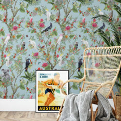 Australia Wallpaper • Cockatoos, Koalas, Parrots, Finches • Milton & King USA • Aqua Wallpaper Insitu
