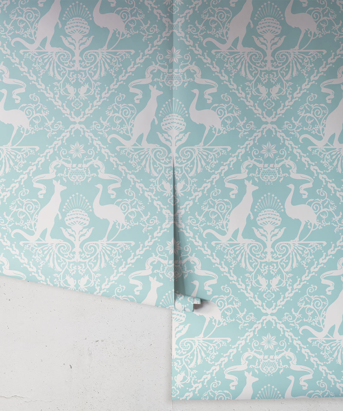 In Australia We Trust Cockatoo• Australian Wallpaper • Australian Coat of Arms • Milton & King USA • Aqua Wallpaper Rolls