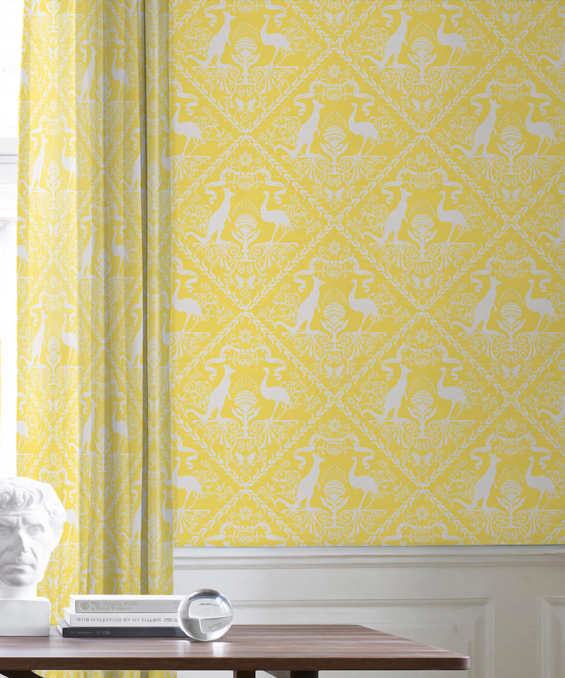 In Australia We Trust Sunshine • Australian Wallpaper • Australian Coat of Arms • Milton & King USA • Yellow Wallpaper