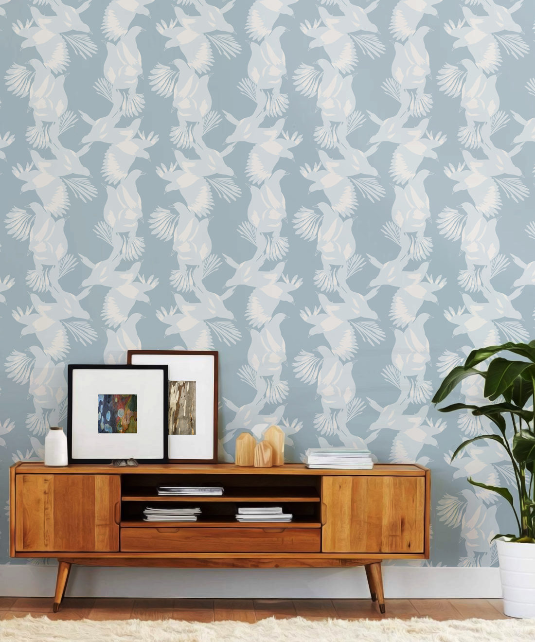 Magpie Wallpaper • Milton & King • Kingdom Home • Bird Wallpaper • Blue Bell Roll