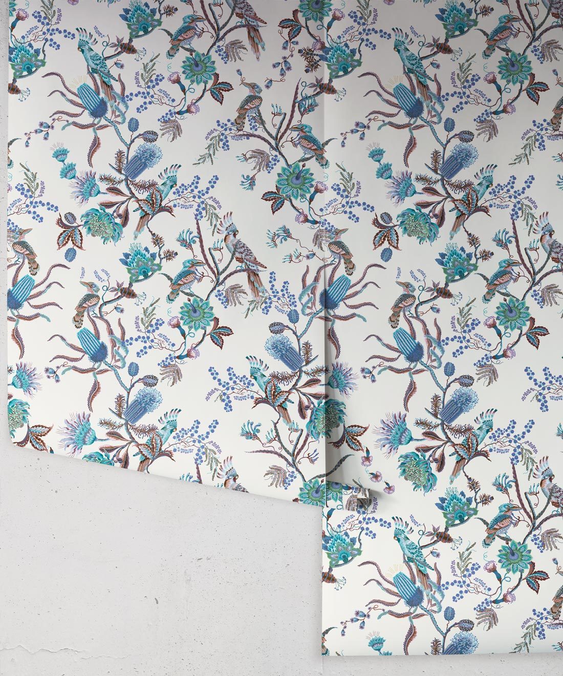 Matilda Wallpaper • Cockatoo, kookaburra • Australian Wallpaper • Milton & King USA • Blue Bell Roll