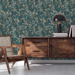 County Flowers Wallpaper • Eloise Short • Vintage Floral Wallpaper • Granny Chic Wallpaper • Grandmillennial Style Wallpaper • Peacock • Insitu