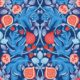 Figs & Strawberries Wallpaper • Botanical Fruit Wallpaper • Blue & Orange • Swatch