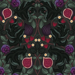 Figs & Strawberries Wallpaper • Botanical Fruit Wallpaper • Forest Green • Swatch