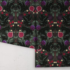 Figs & Strawberries Wallpaper • Botanical Fruit Wallpaper • Forest Green • Roll