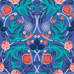 Figs & Strawberries Wallpaper • Botanical Fruit Wallpaper • Medium Blue • Swatch