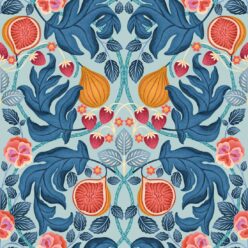 Figs & Strawberries Wallpaper • Botanical Fruit Wallpaper • Powder Blue & Ocre • Swatch