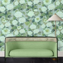 Hydrangea Garden Wallpaper • Aqua • Insitu