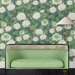 Hydrangea Garden Wallpaper • Green • Insitu
