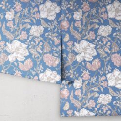 Magnolia Garden Wallpaper • Floral Wallpaper with Pomegranates • Iryna Ruggeri • Blue • Rolls