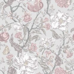 Magnolia Garden Wallpaper • Floral Wallpaper with Pomegranates • Iryna Ruggeri • Grey • Swatch