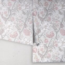 Magnolia Garden Wallpaper • Floral Wallpaper with Pomegranates • Iryna Ruggeri • Grey • Rolls