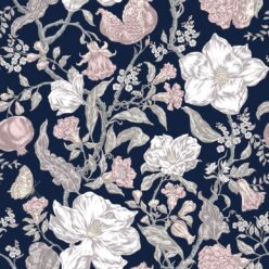 Magnolia Garden Wallpaper • Floral Wallpaper with Pomegranates • Iryna Ruggeri • Navy • Swatch