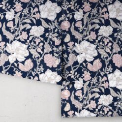 Magnolia Garden Wallpaper • Floral Wallpaper with Pomegranates • Iryna Ruggeri • Navy • Rolls