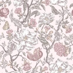 Magnolia Garden Wallpaper • Floral Wallpaper with Pomegranates • Iryna Ruggeri • Pink • Swatch