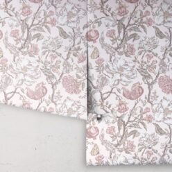 Magnolia Garden Wallpaper • Floral Wallpaper with Pomegranates • Iryna Ruggeri • Pink • Rolls