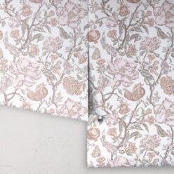 Magnolia Garden Wallpaper • Floral Wallpaper with Pomegranates • Iryna Ruggeri • White • Rolls
