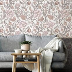 Magnolia Garden Wallpaper • Floral Wallpaper with Pomegranates • Iryna Ruggeri • White • Insitu