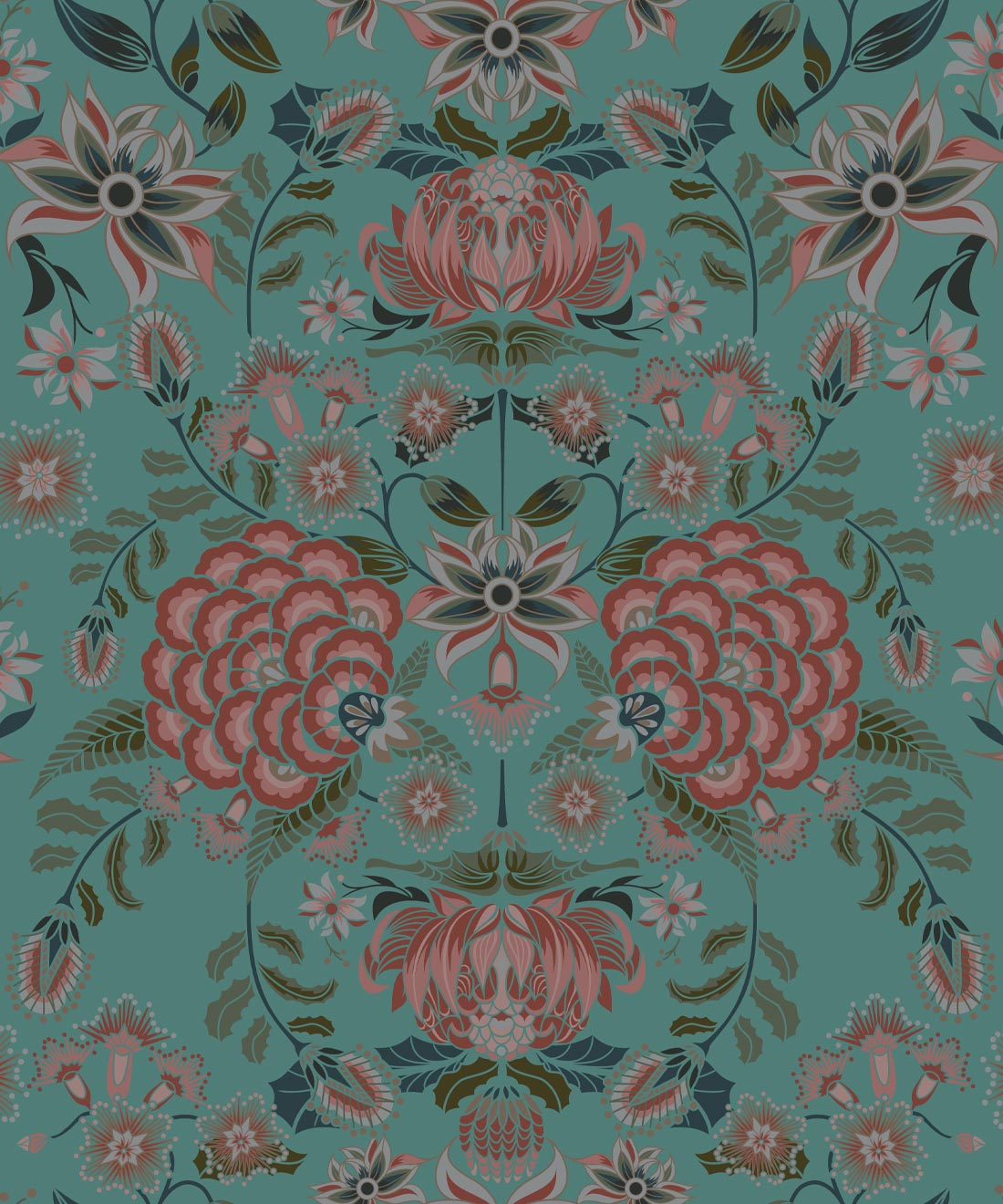 Waratah Wonderland Wallpaper • Teal • Swatch