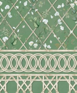 Climbing Sweet Pea Frieze Mural • Dark Green & Cane • Swatch