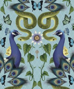 Garden of Elysium Wallpaper - Fleur Harris - Enchanted Gardens Collection - Colorway: Ethereal Blue - Swatch
