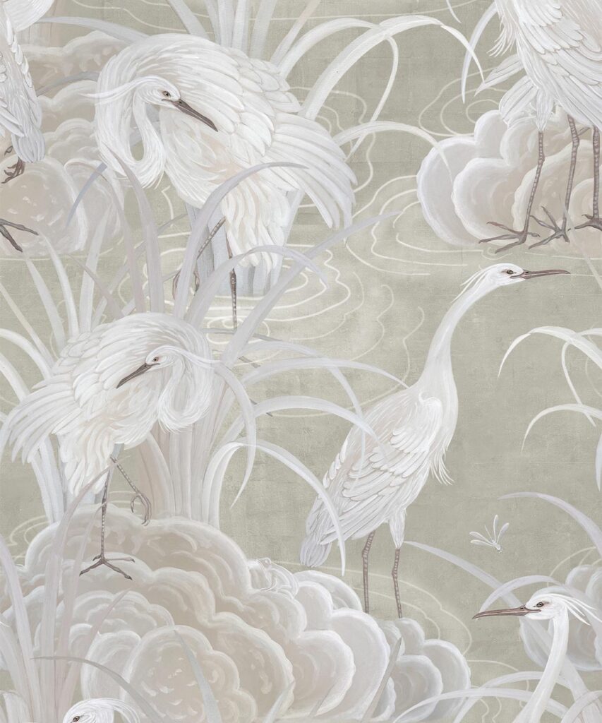 Water Birds Wallpaper - Bethany Linz - My Sydney Collection - Colourway: Beige - Swatch