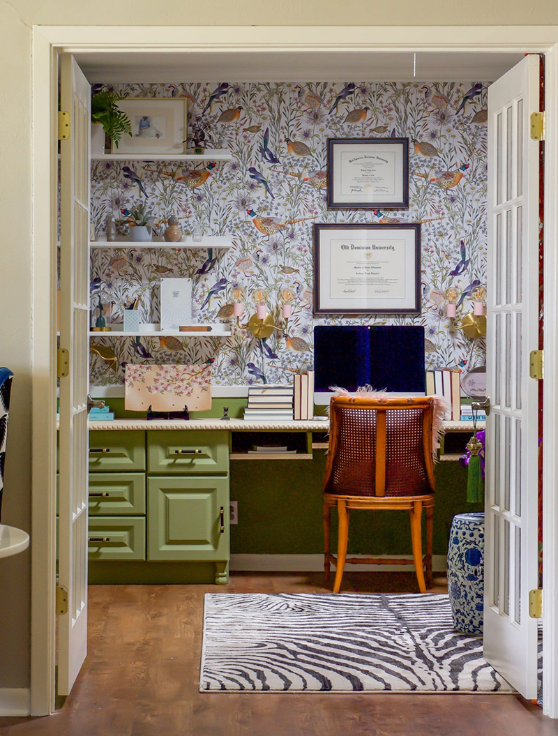 Woodland Birds Wallpaper in a Home office