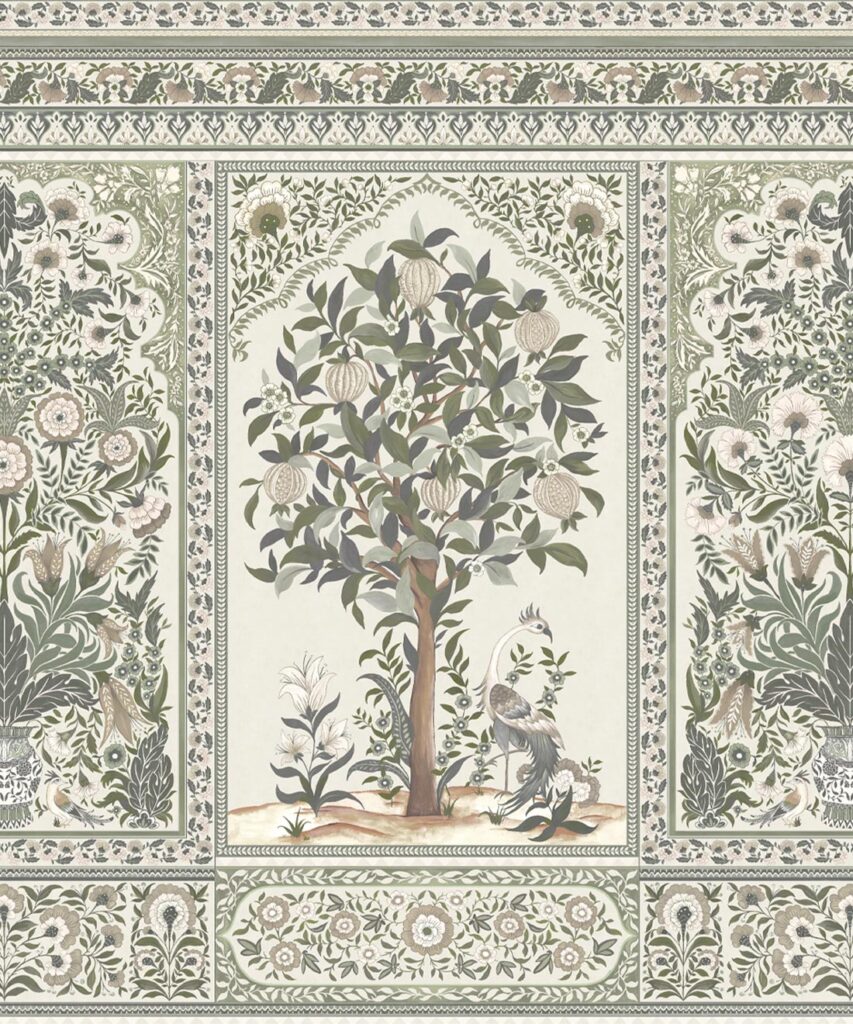 Pavilion Mural - Palace Grove Collection - M&K Studio - Swatch - Colorway: Linen