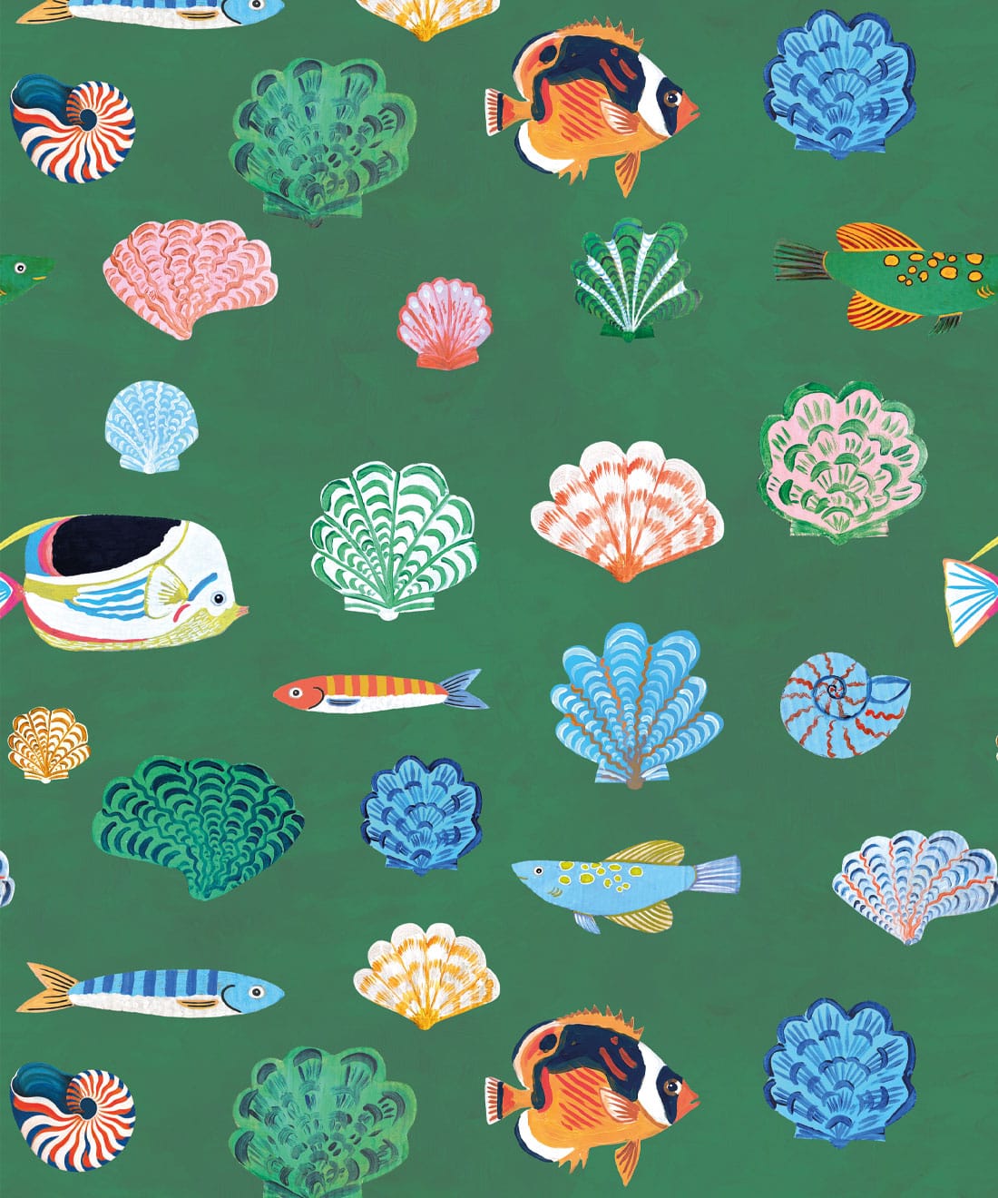 Seaside Treasures Wallpaper - Colourway: Kelp Green - Swatch