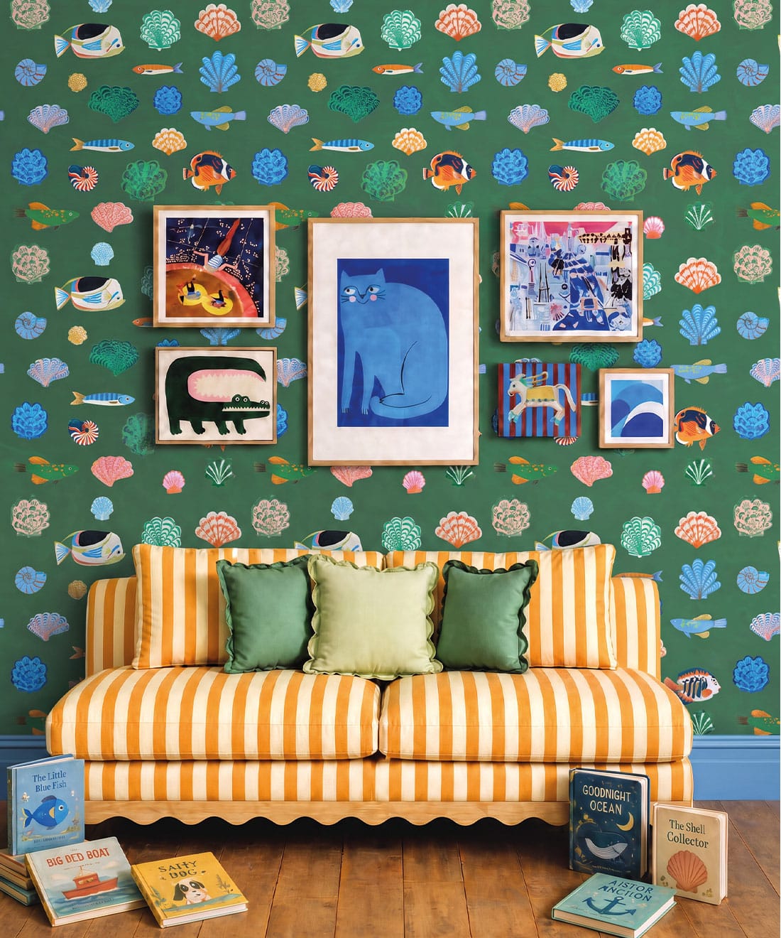 Seaside Treasures Wallpaper - Colourway: Kelp Green - Insitu