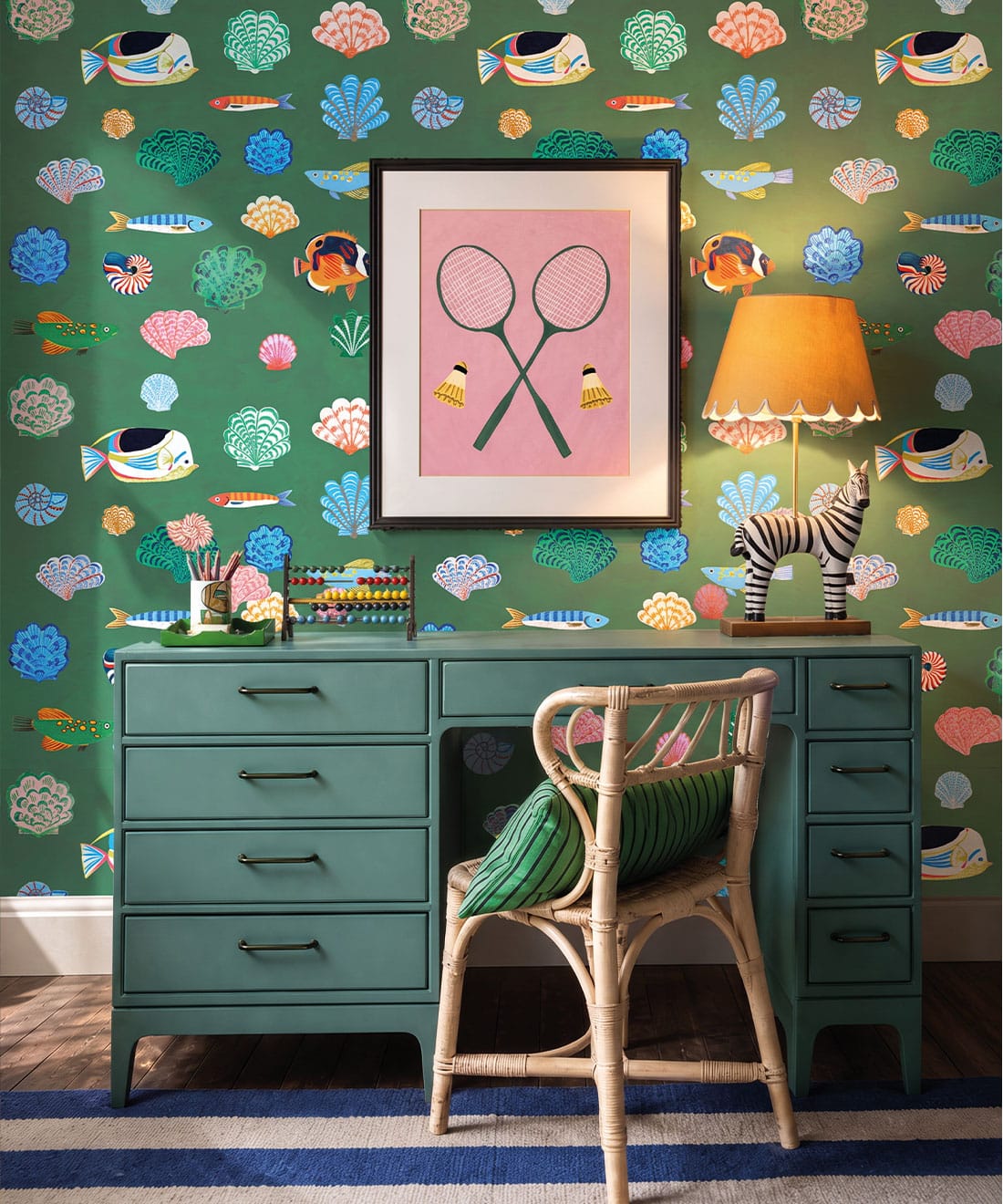 Seaside Treasures Wallpaper - Colourway: Kelp Green - Insitu
