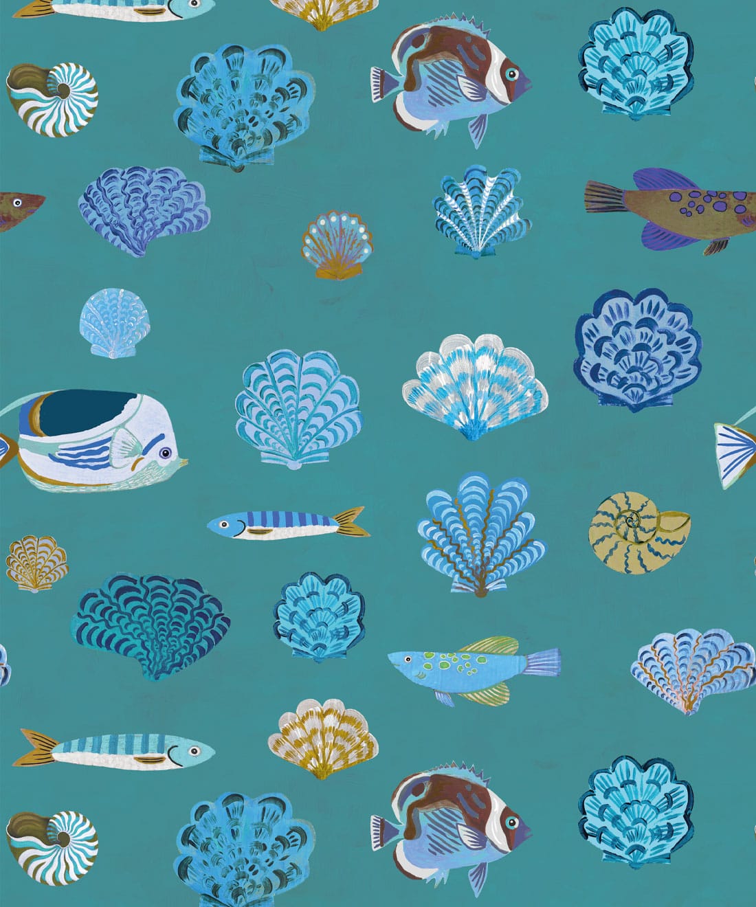 Seaside Treasures Wallpaper - Colourway: Lagoon Blue - Swatch