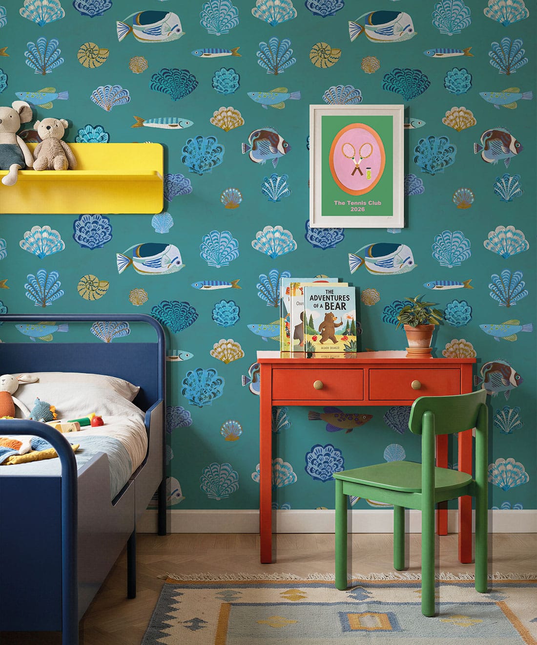 Seaside Treasures Wallpaper - Colourway: Lagoon Blue - Insitu