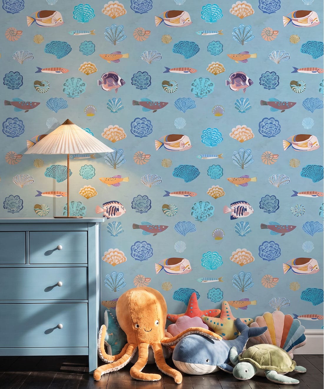 Seaside Treasures Wallpaper - Colourway: Powder Blue - Insitu