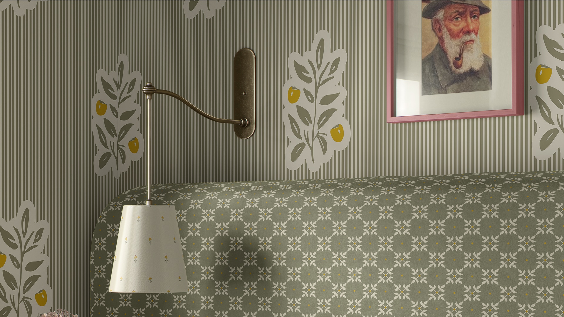 Gray Benko Wallpaper | Piper,Nooooo Wallpaper | Colourway: Olive & Yellow | Anything But Basic Collection | Gray Benko x Milton&King | Insitu