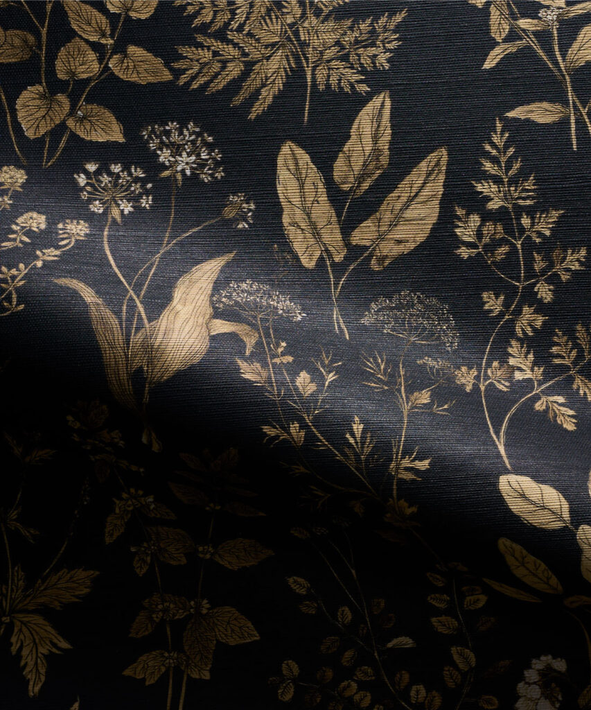 Herbarium Antique Grasscloth Wallpaper - Colorway: Dark Navy - Rich Traditions Collection - Swatch