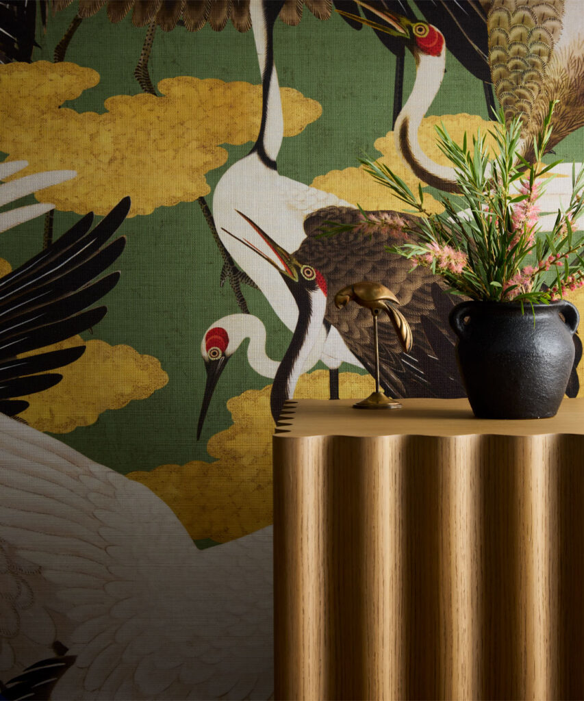 Cranes Grasscloth Wallpaper - Colorway: Midori - Rich Traditions Collection - Insitu
