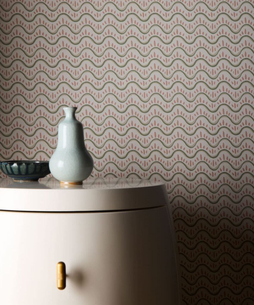 Dew Wallpaper - Colorway: Blush - Petite Prints - Stripes Collection - Insitu