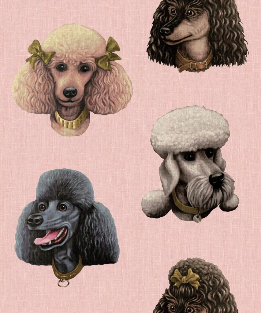 Poodle Parlour Wallpaper - Colorway: Pink Paws - Poodle & Blonde Collection - Swatch