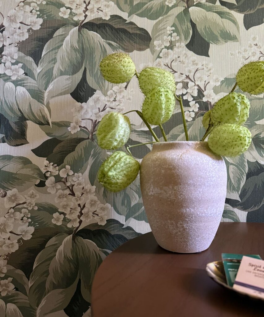 Horse Chestnut Decorative Textile Wallpaper - Colorway: Sage - Fable Collection by M&K Studios - Insitu