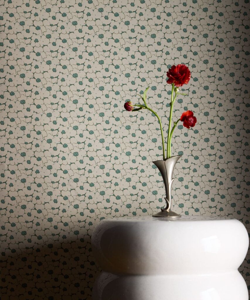 Petite Prints Collection by Milton and King Studio - Petite Prints: Florals - Florrie Wallpaper - Colourway: Teal - Insitu