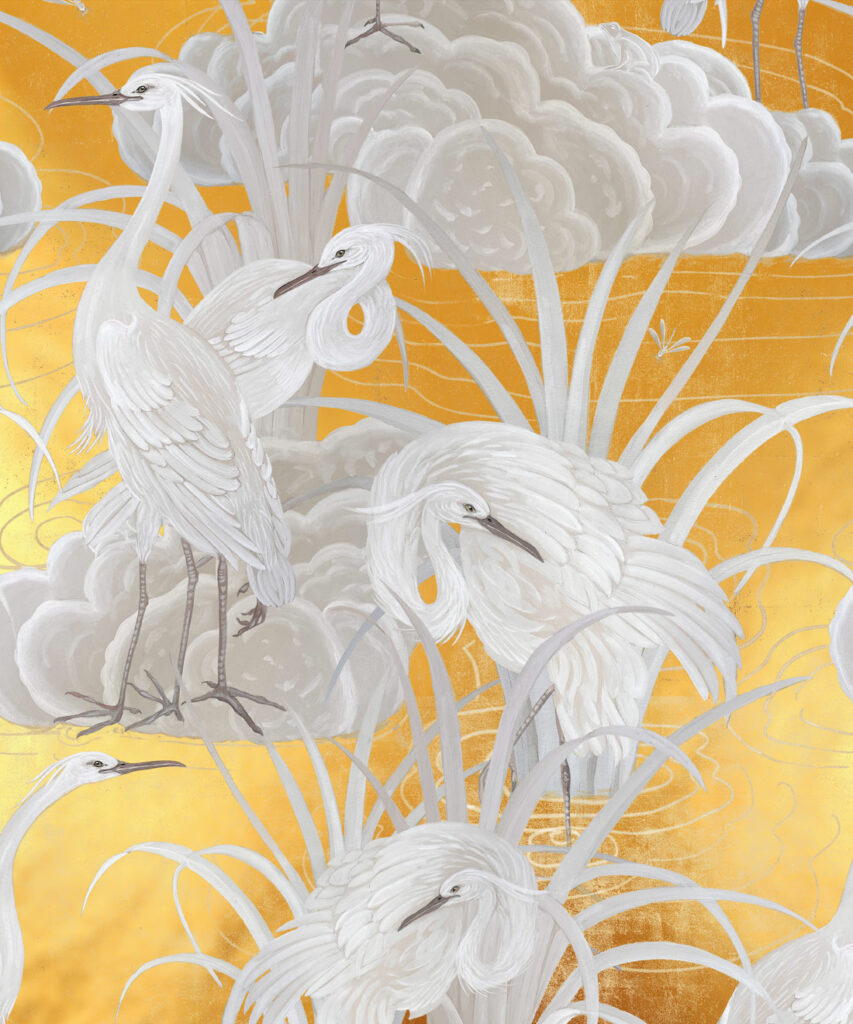 Water Birds Metallic Wallpaper - Colourway: Gold - Swatch