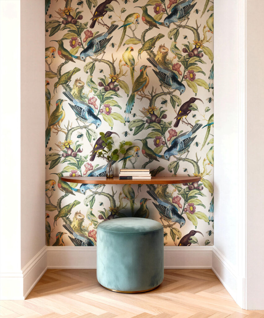 Ornithology Metallic Wallpaper - Colourway:  - Insitu