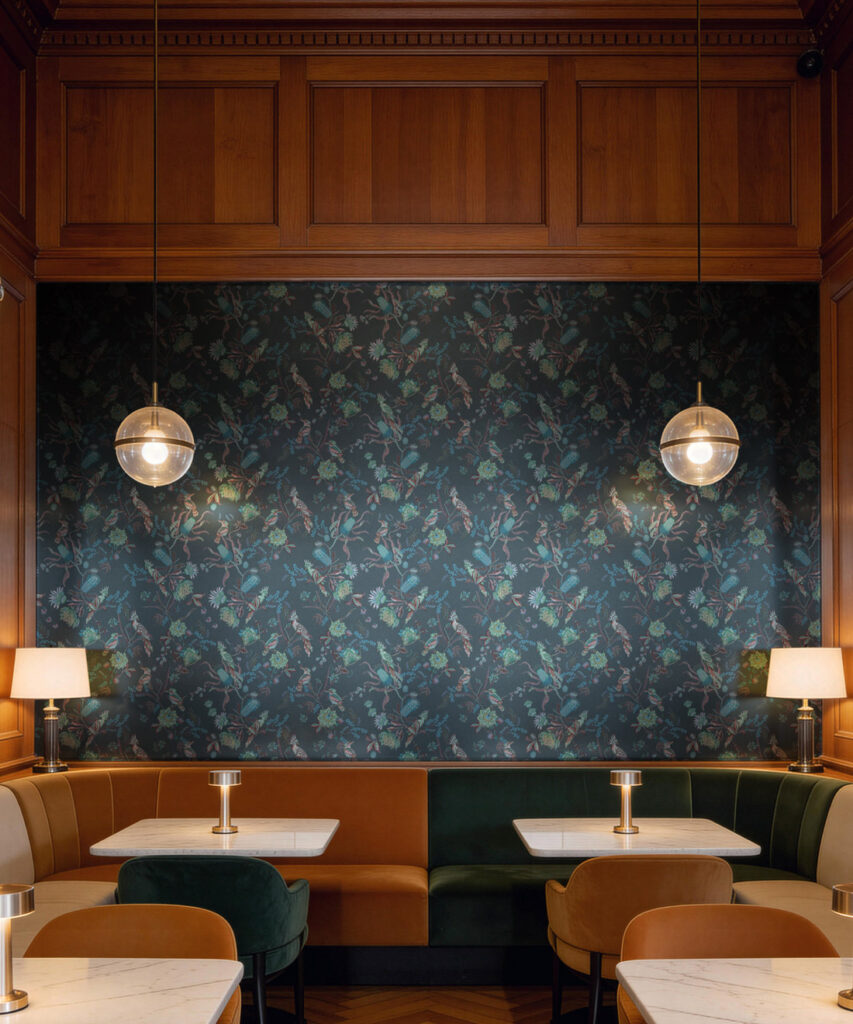 Matilda Metallic Wallpaper - Colourway: Deep Blue (Silver) - Insitu
