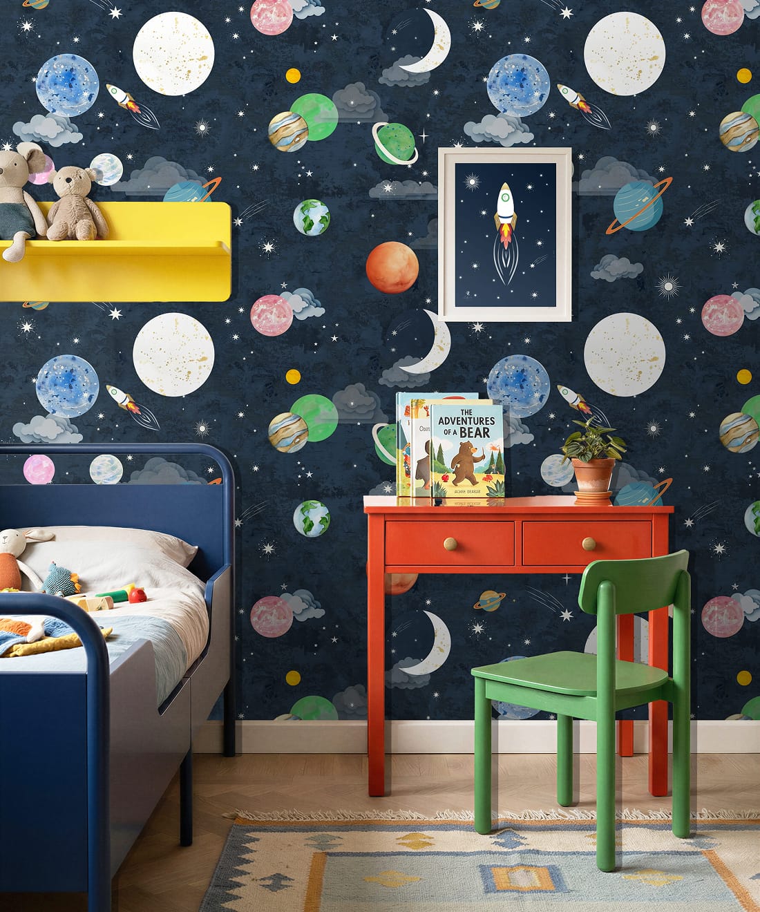 Blast Off Wallpaper - Colourway: Old Navy - Insitu